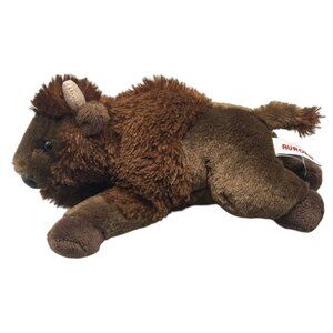 Aurora stuffed plush animal buffalo brown eyes black brown horns black 9" READ